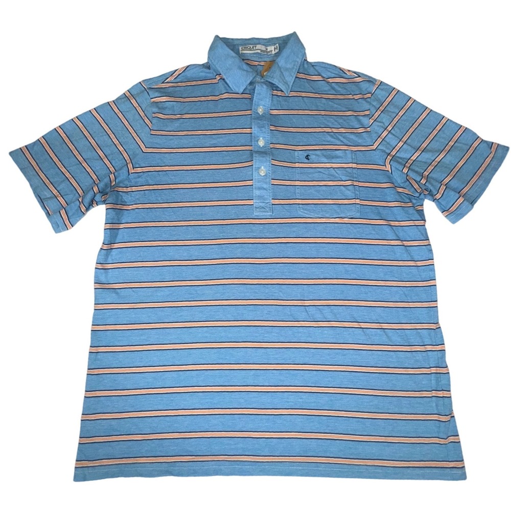 Criquet Organic Cotton Polo Shirt Mens M Blue Orange Striped Pocket Golf